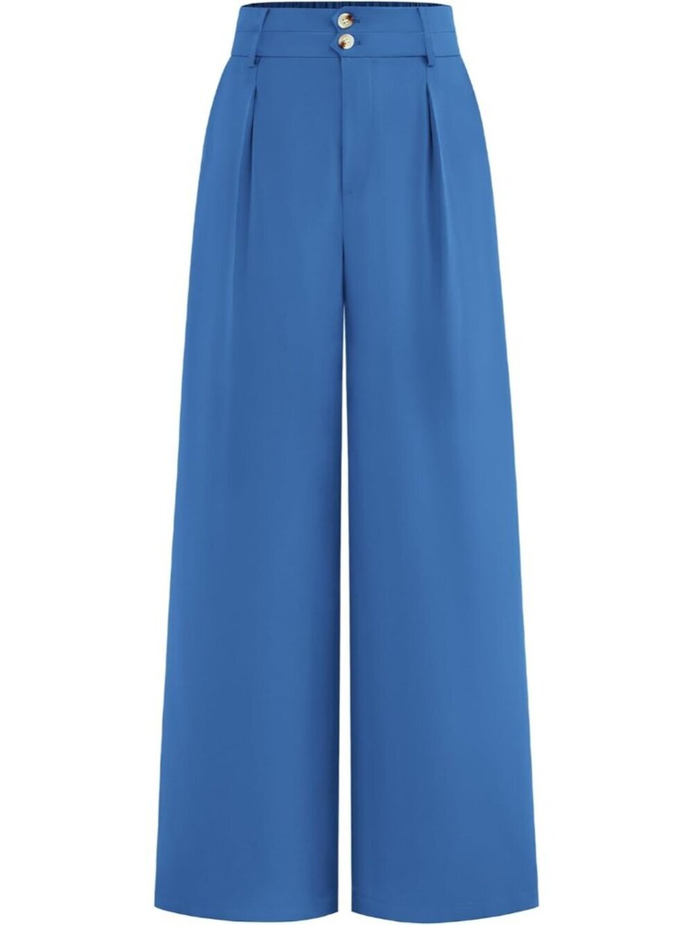 Women's Blue High Waisted Button Pleated Business Casual Wide Leg Dress Pants